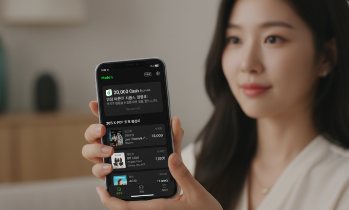 멜론 캐시 지급 알림과 이용권 구매 페이지 화면