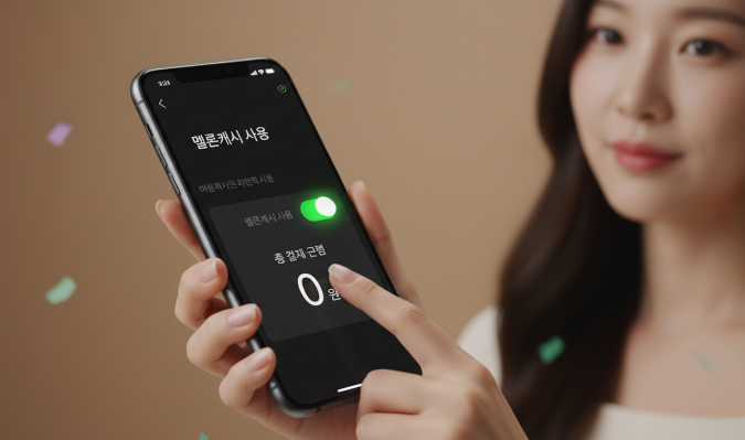 결제 수단 선택 화면에서 멜론 캐시 적용 후 0원 확인