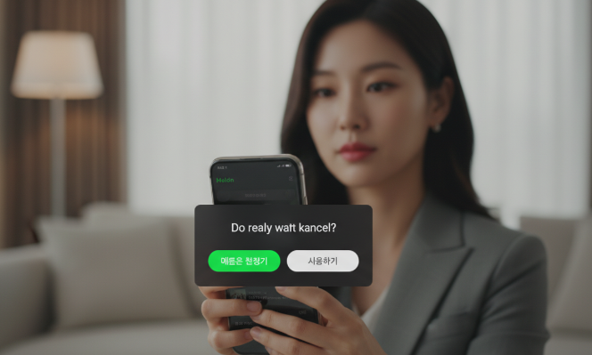 이용권 해지 신청 메뉴와 해지 방어 팝업 화면