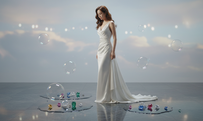 거품이 터진 후 단단한 보석만 남은 바닥을 바라보는 사람의 뒷모습