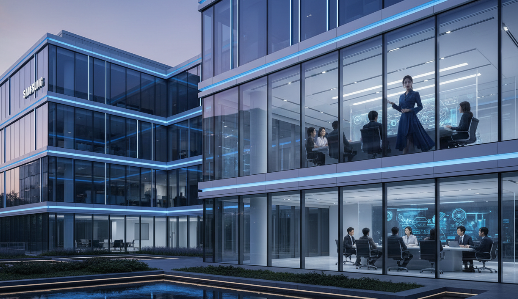 긴장감 도는 회의실의 실루엣 이미지