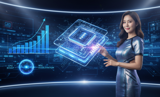 엑시노스 칩셋의 구조도 혹은 성능 향상 수치를 시각화한 인포그래픽