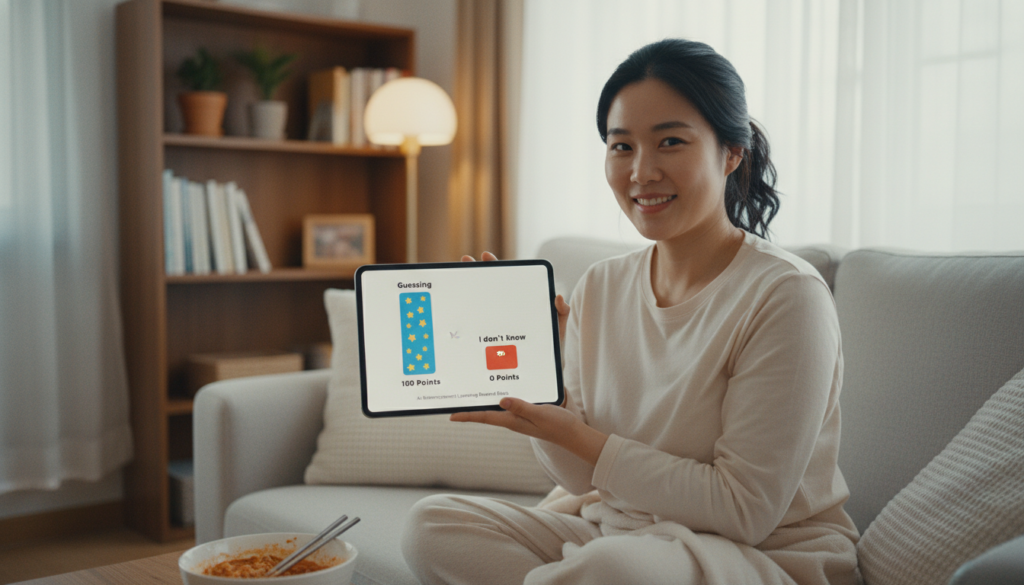 정답을 맞출 때와 모른다고 할 때의 보상 점수 차이를 보여주는 그래프