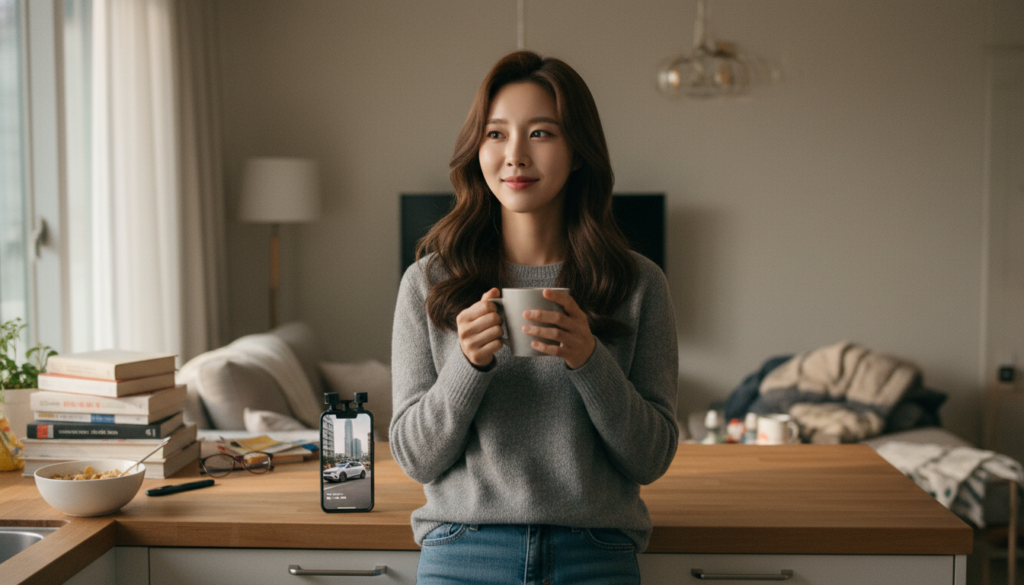 현대 아이오닉 5 차량 지붕에 자율주행 센서 장비가 부착된 모습