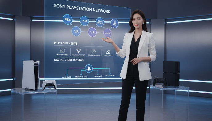 소니 플레이스테이션 네트워크 서비스와 PS 플러스의 주요 혜택을 정리한 인포그래픽