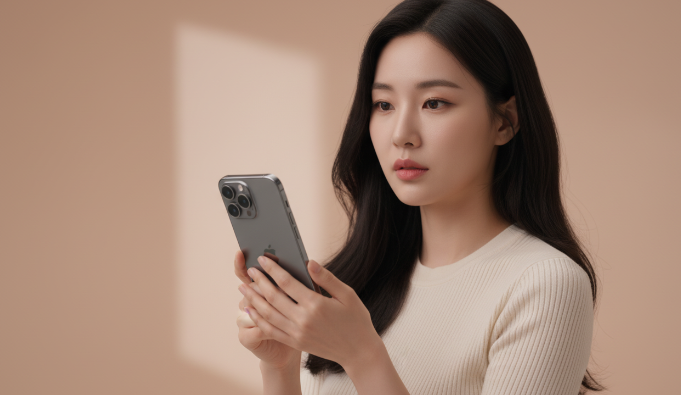 기기 뒷면의 애플 로고와 카메라 모듈 디자인을 보여주는 고화질 렌더링입니다.