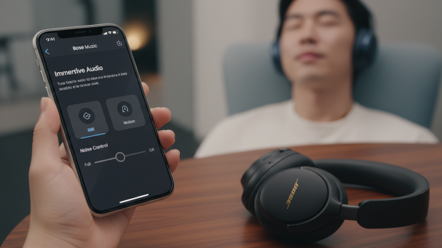 보스 앱에서 설정 가능한 몰입형 오디오 모드와 세밀한 노이즈 컨트롤 조작 화면