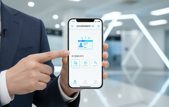 정부24 앱에서 주민등록증 모바일 확인 서비스를 신청하는 과정의 첫 화면 묘사